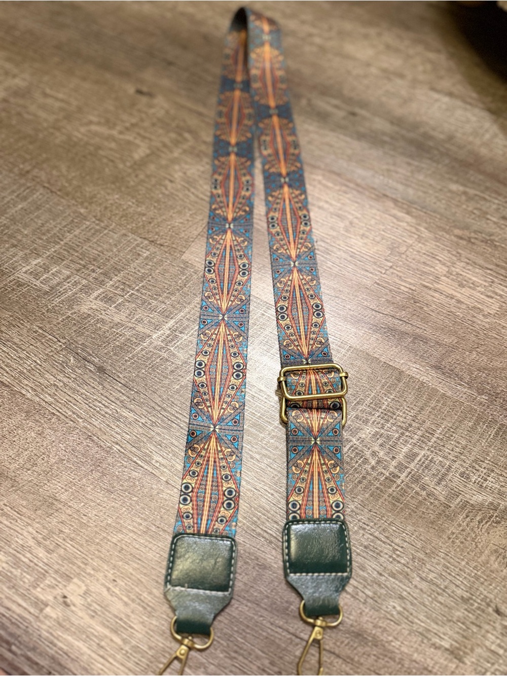 Adjustable Patterned Crossbody Strap in Teal and Orange